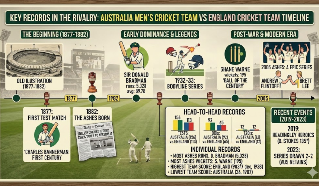 Australian Men's Cricket Team vs England Cricket Team Timeline