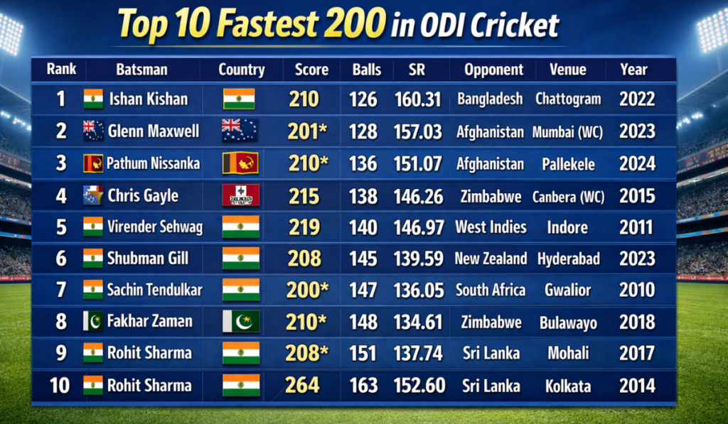 Fastest 200 in ODI 