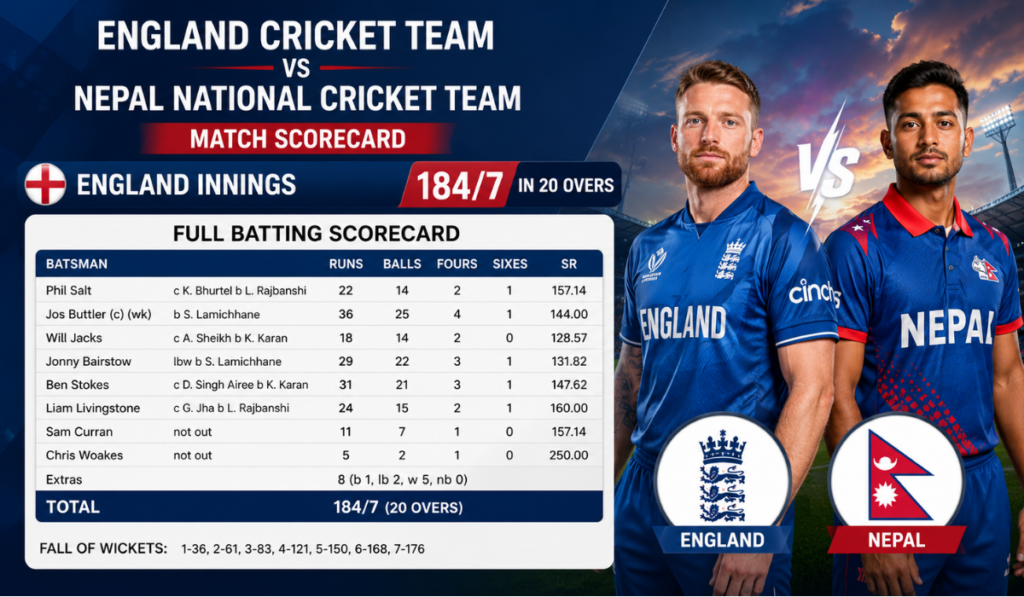 England Cricket Team vs Nepal National Cricket Team Match Scorecard