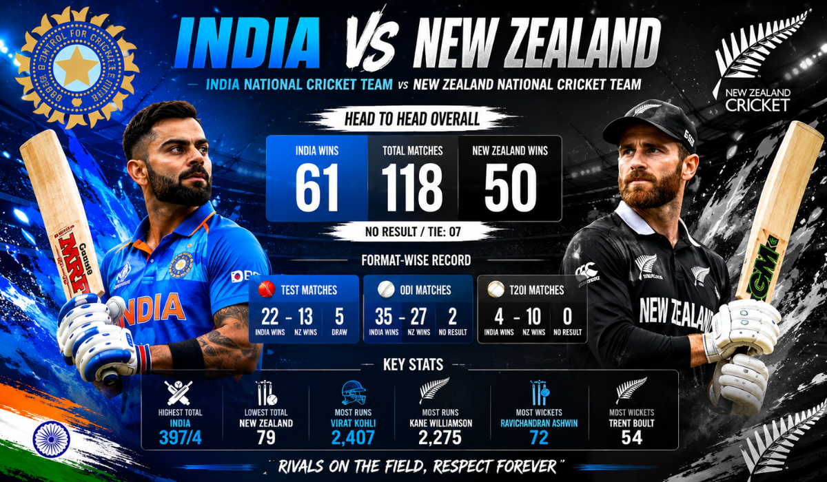 India National Cricket Team vs New Zealand National Cricket Team Stat