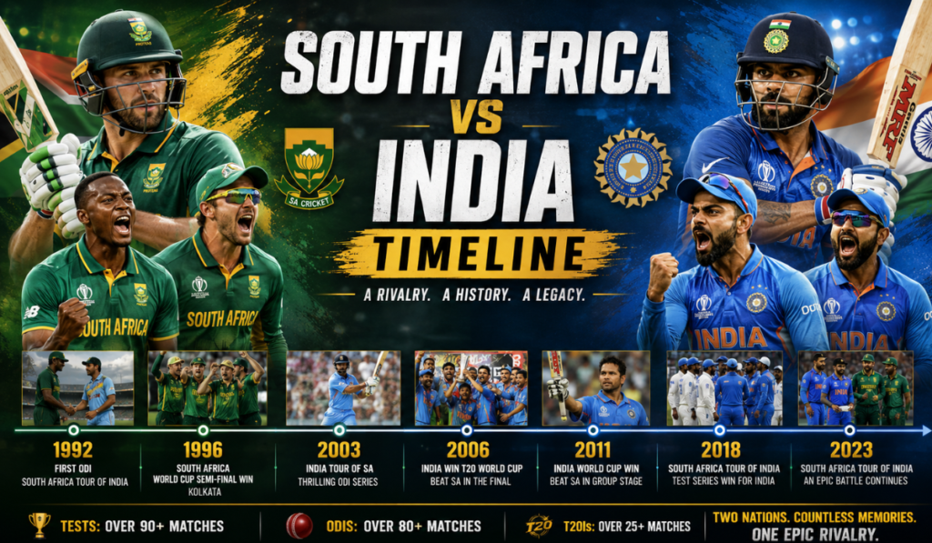South Africa National Cricket Team vs India National Cricket Team Timeline